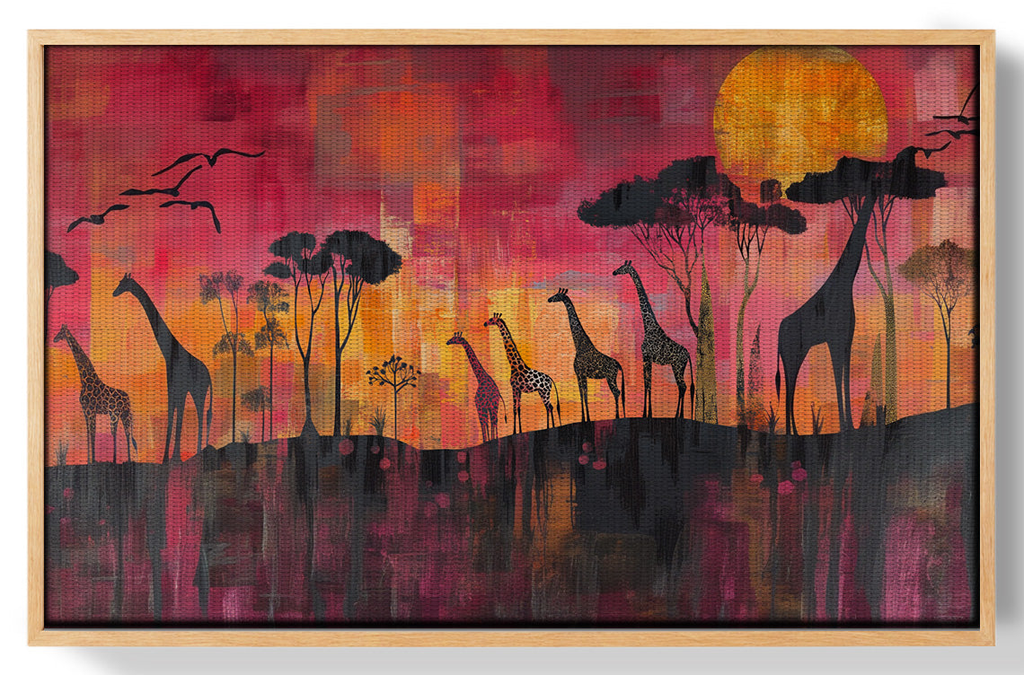 Giraffe Sunset Silhouette Black African American canvas print view 28