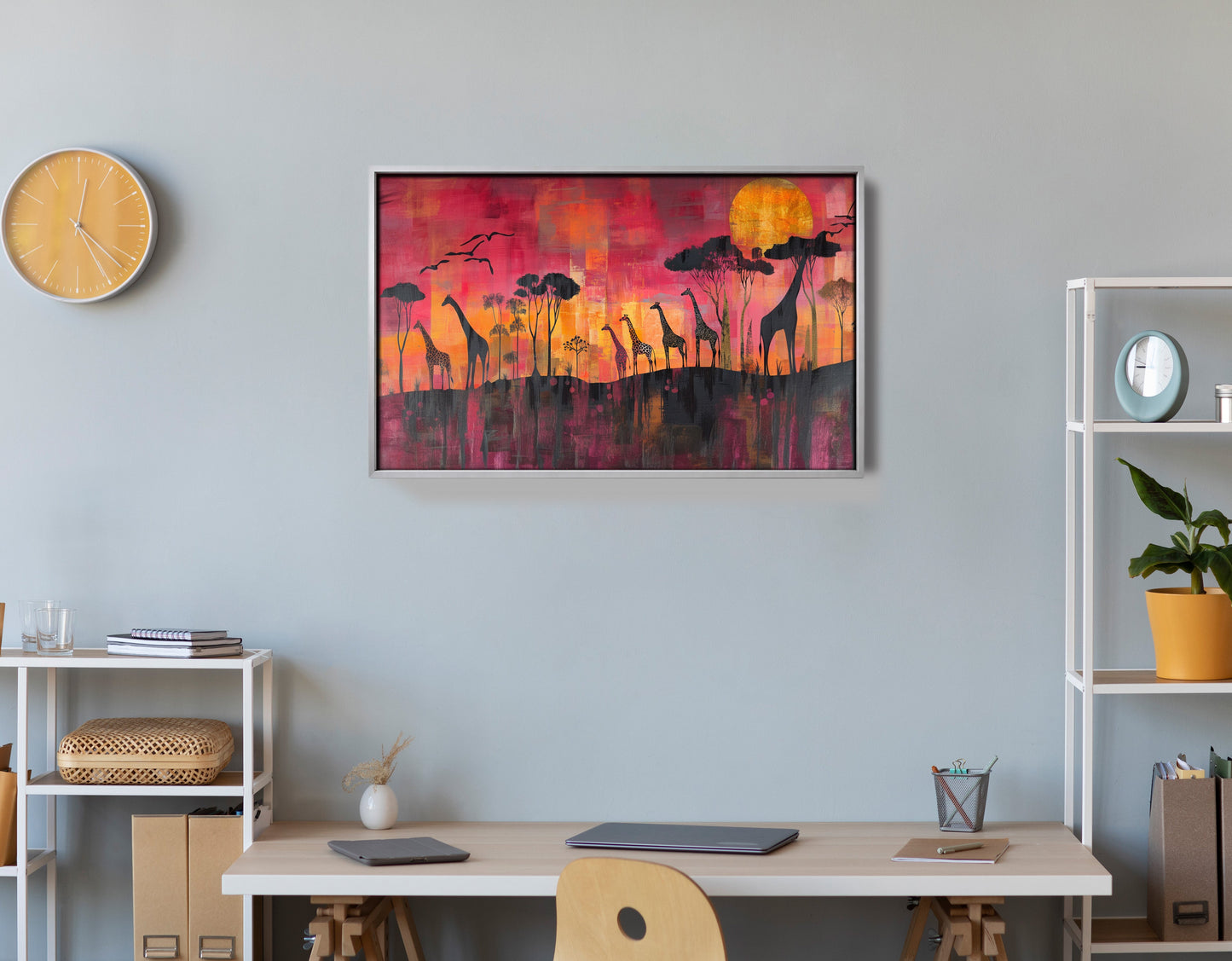 Giraffe Sunset Silhouette Black African American canvas print view 36