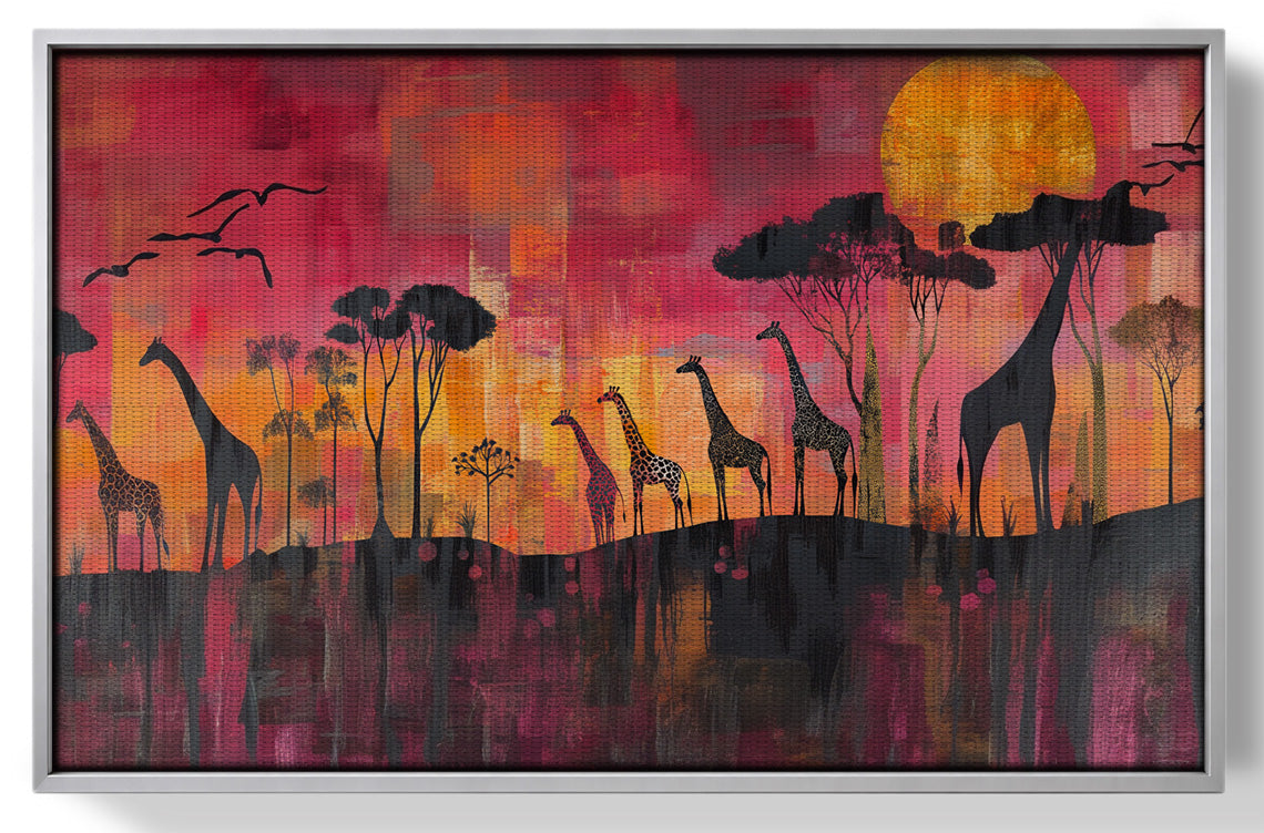 Giraffe Sunset Silhouette Black African American canvas print view 32