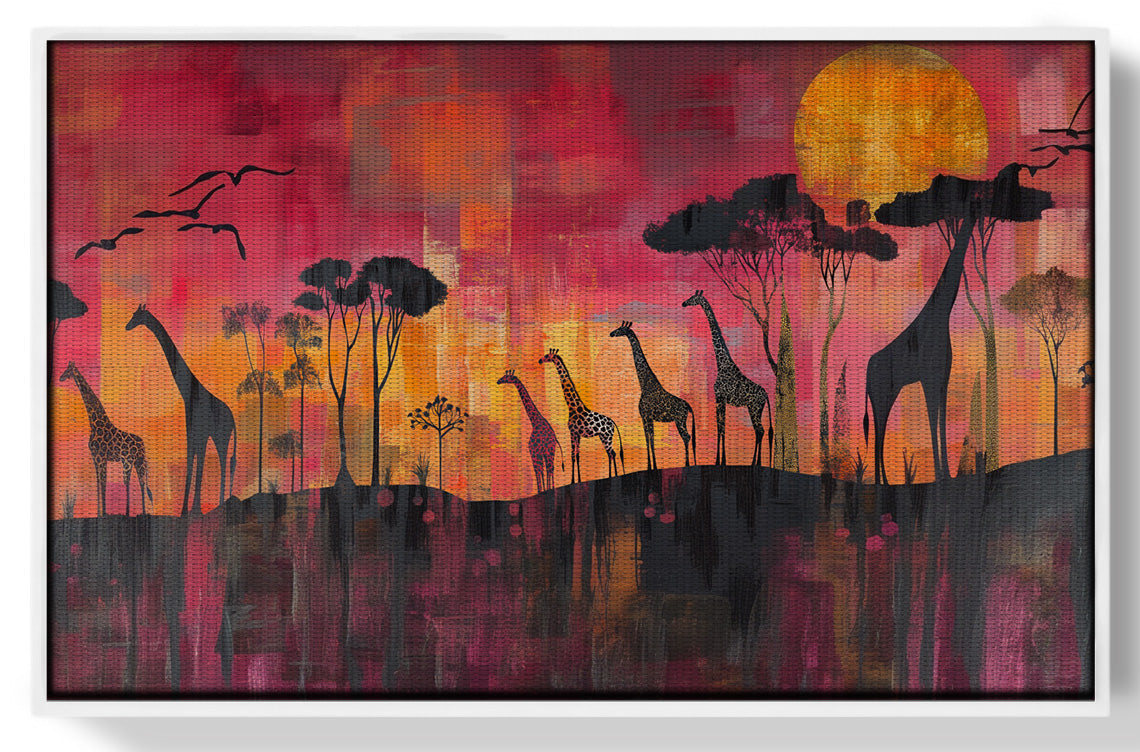 Giraffe Sunset Silhouette Black African American canvas print view 37