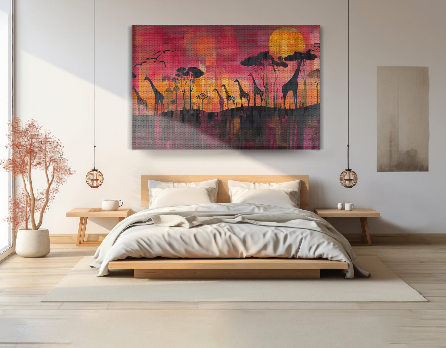 Giraffe Sunset Silhouette Black African American canvas print artwork by MoomZee Artwork