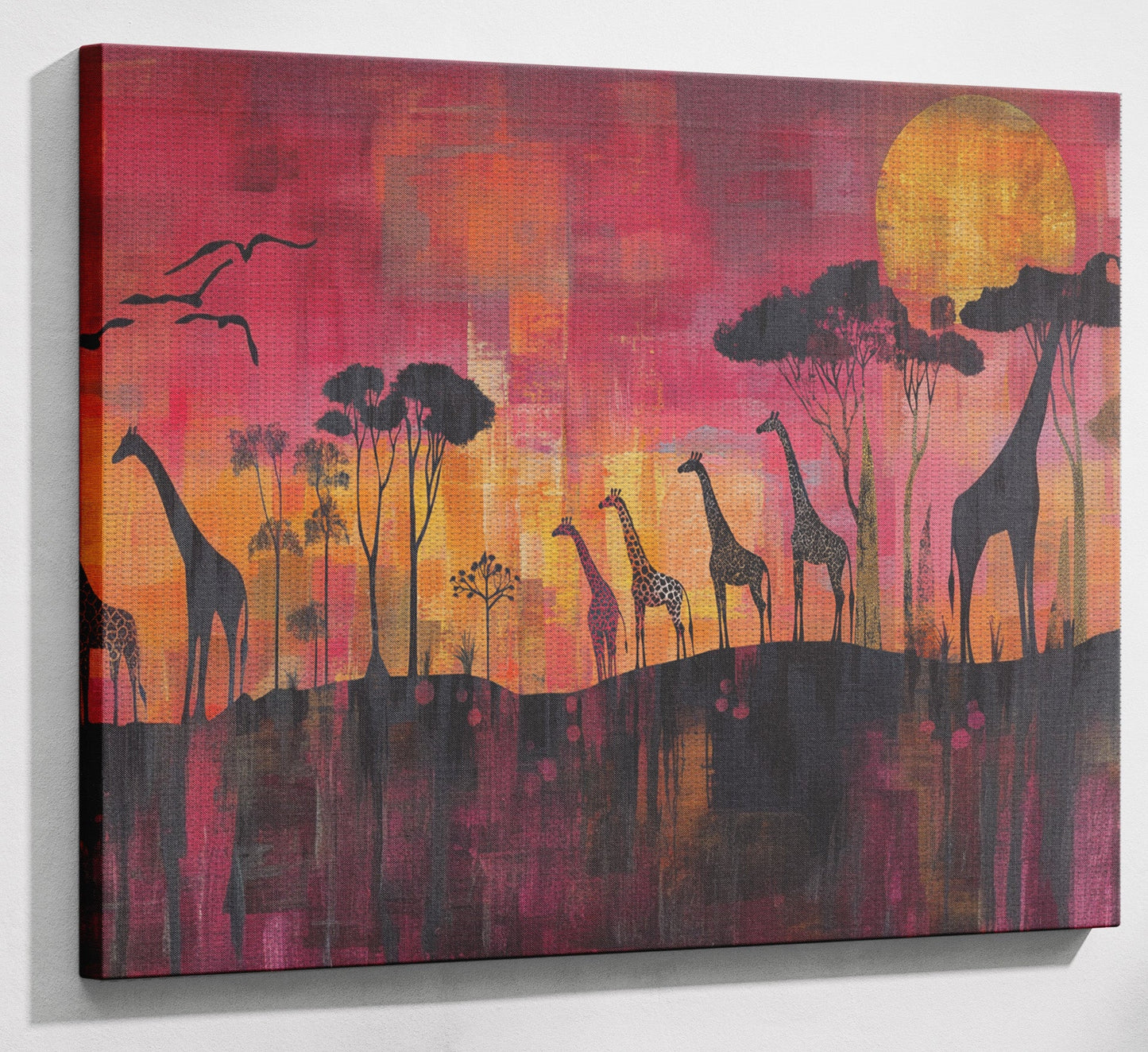 Giraffe Sunset Silhouette Black African American canvas print artwork view