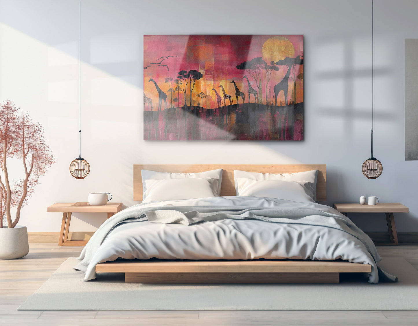 Giraffe Sunset Silhouette Black African American canvas print home decor view