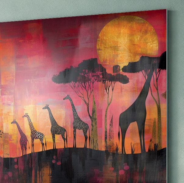 Close-up of Giraffe Sunset Silhouette Black African American canvas print detail
