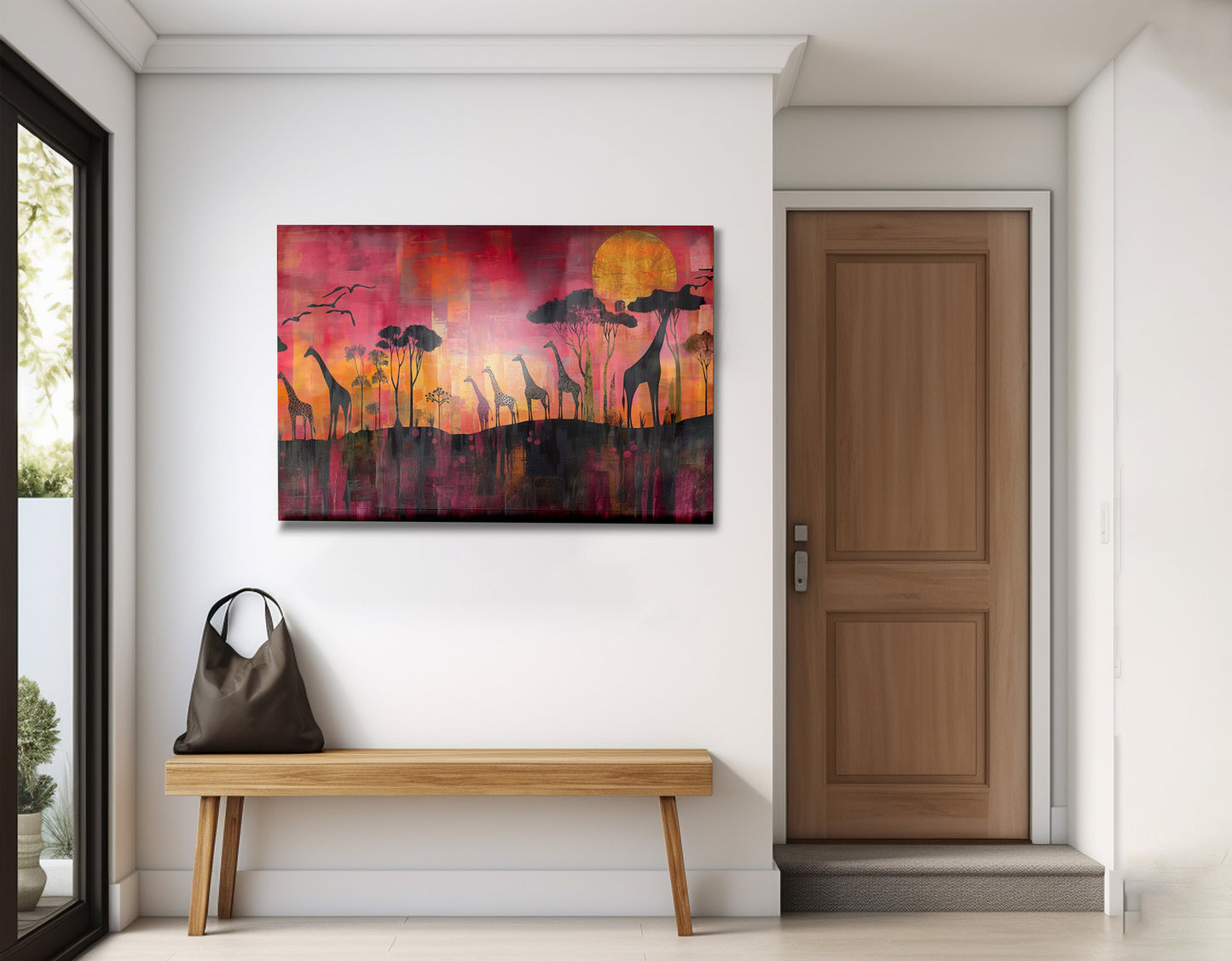 Giraffe Sunset Silhouette Black African American canvas print print view