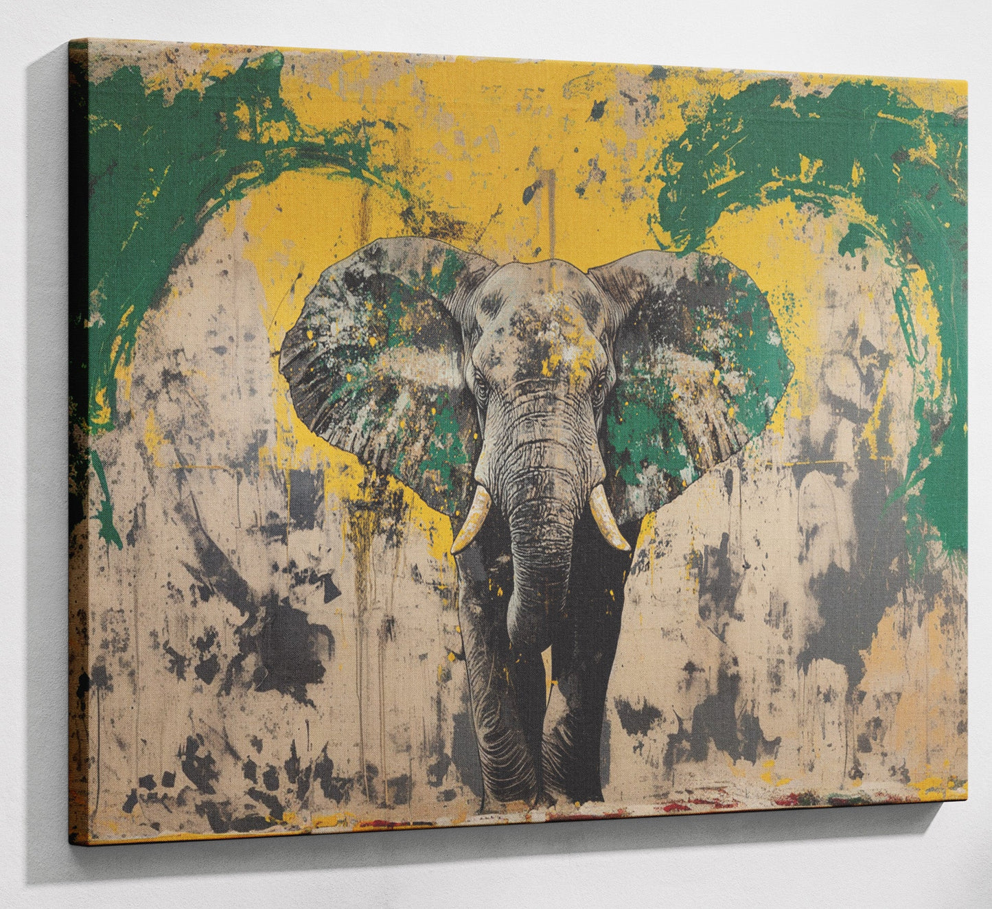 Abstract Elephant Green African American abstract art canvas print with visible wall art format