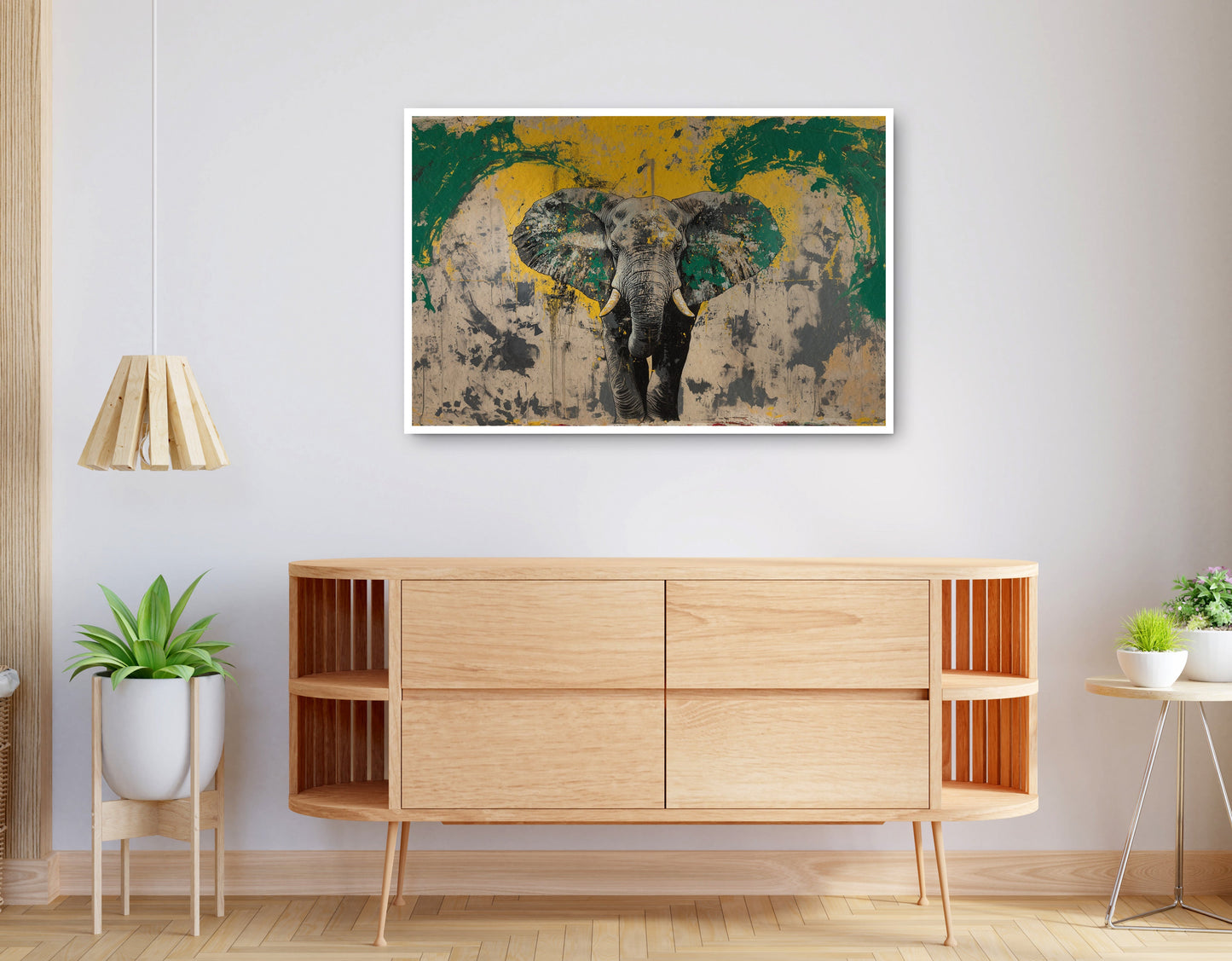 Alternate view of Abstract Elephant Green African American abstract art canvas print