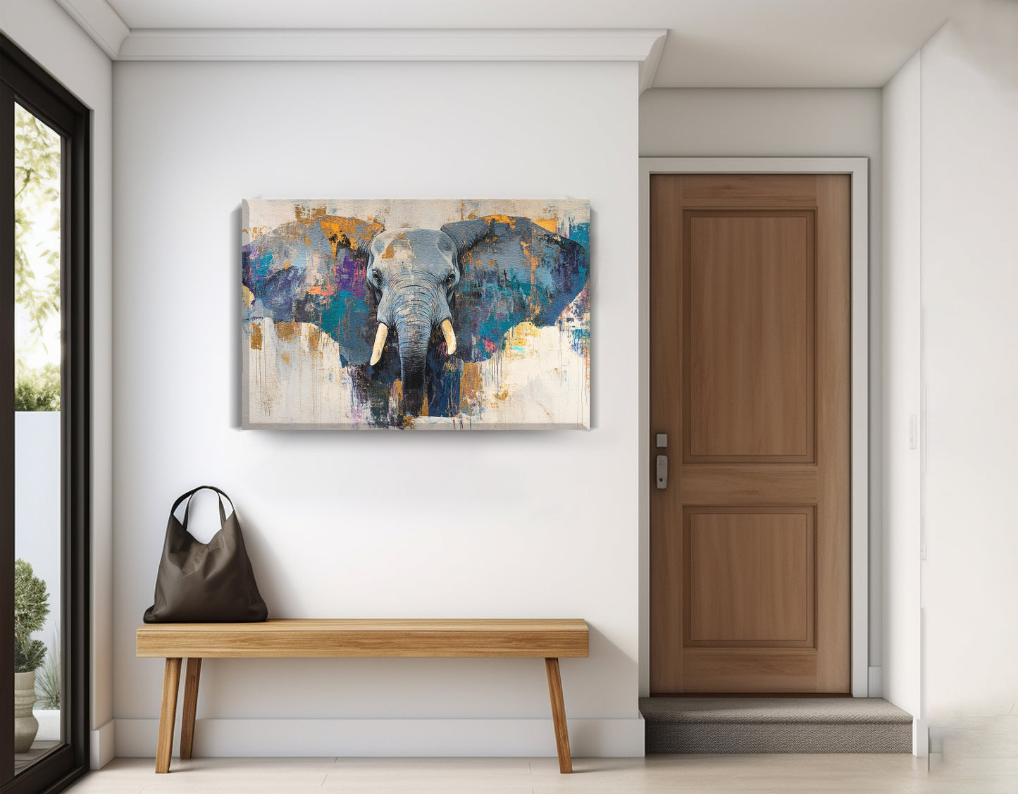 Abstract Elephant Blue African American abstract art displayed as entryway wall decor