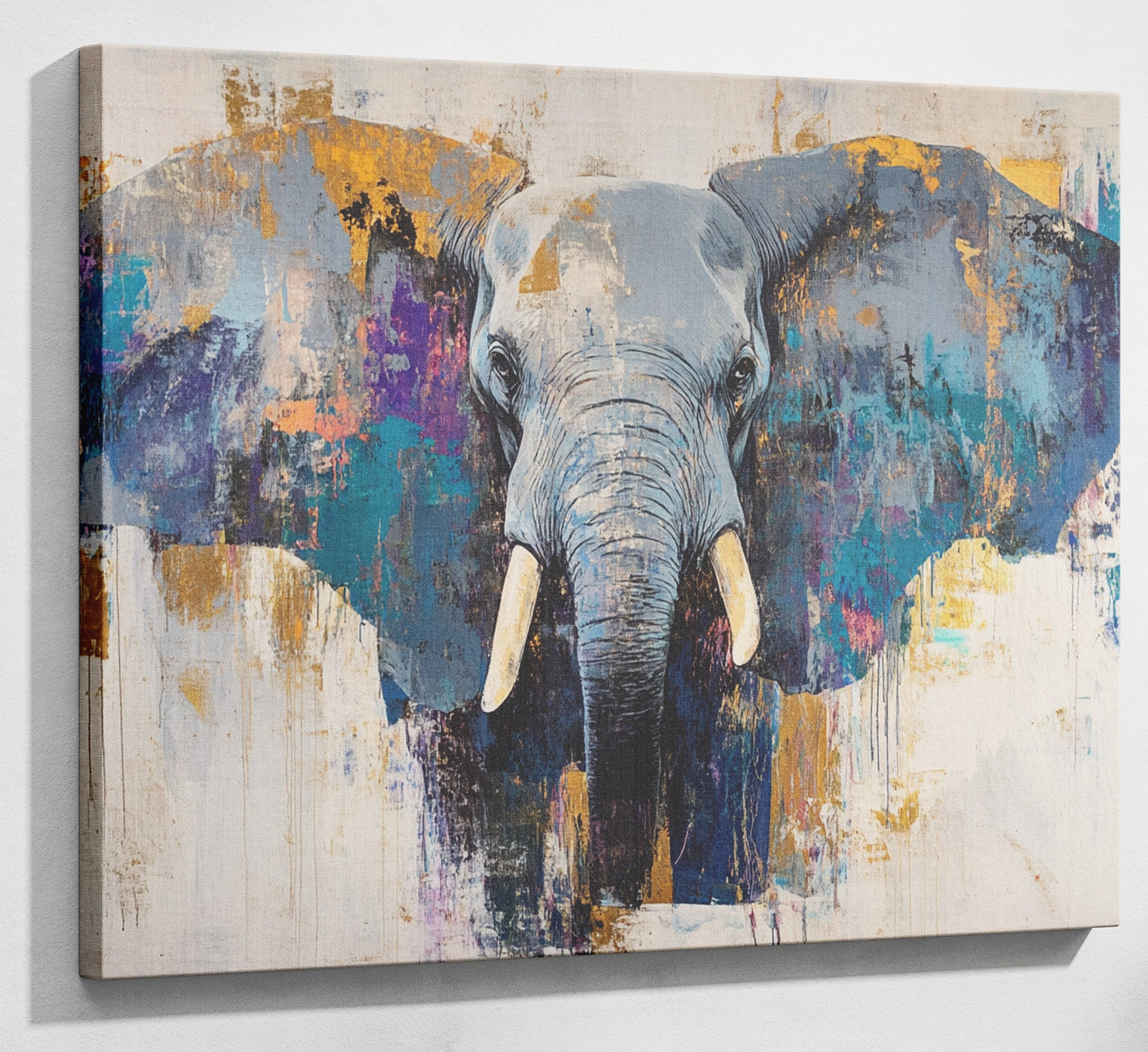 Abstract Elephant Blue African American abstract art canvas print with visible wall art format