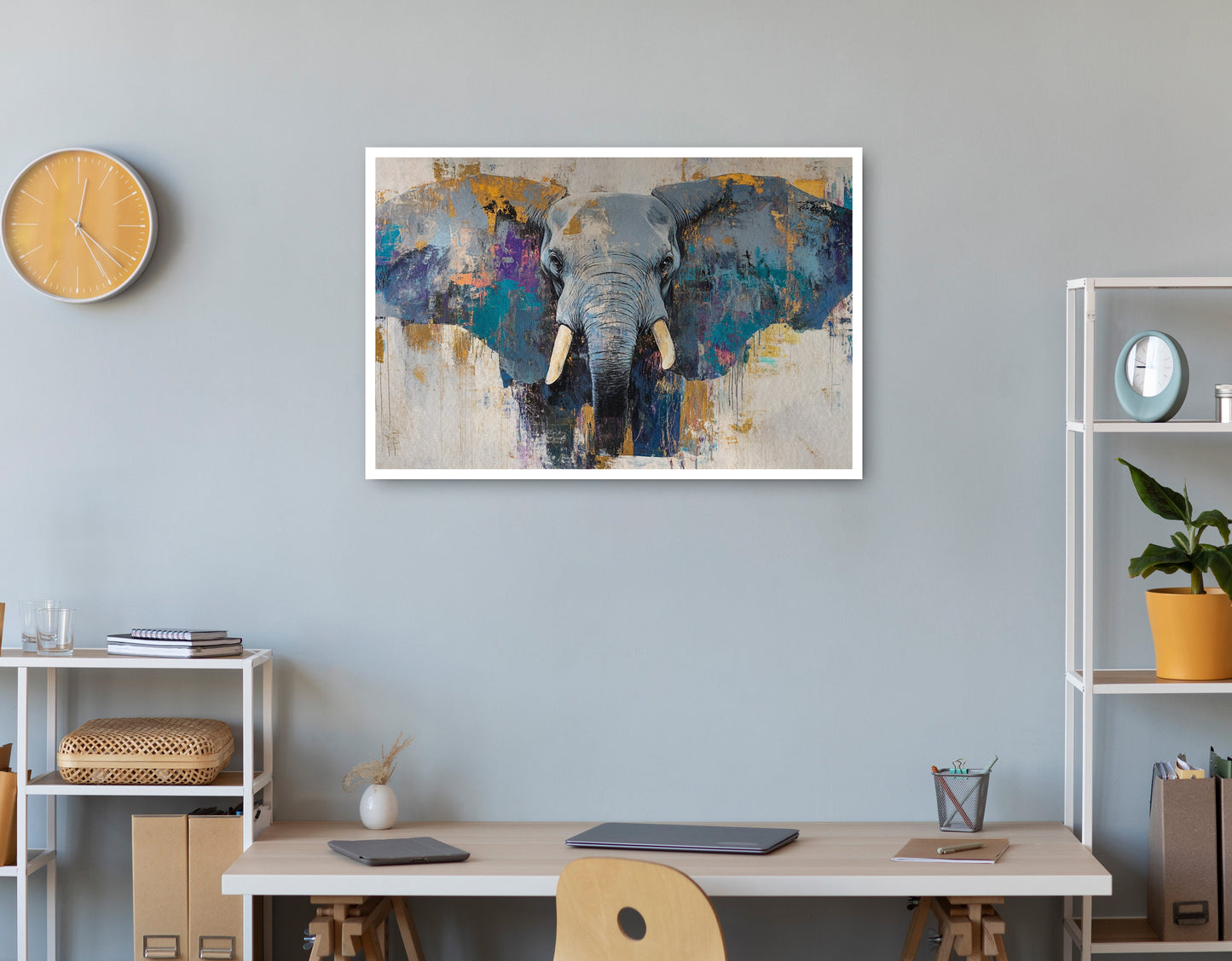 Abstract Elephant Blue African American abstract art print view