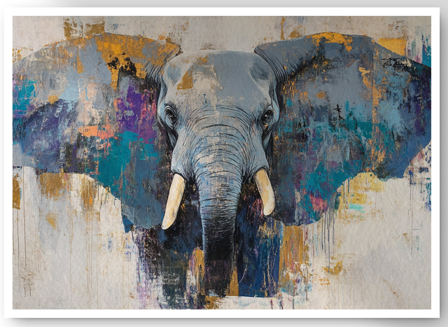Abstract Elephant Blue African American abstract art canvas print by MoomZee Artwork