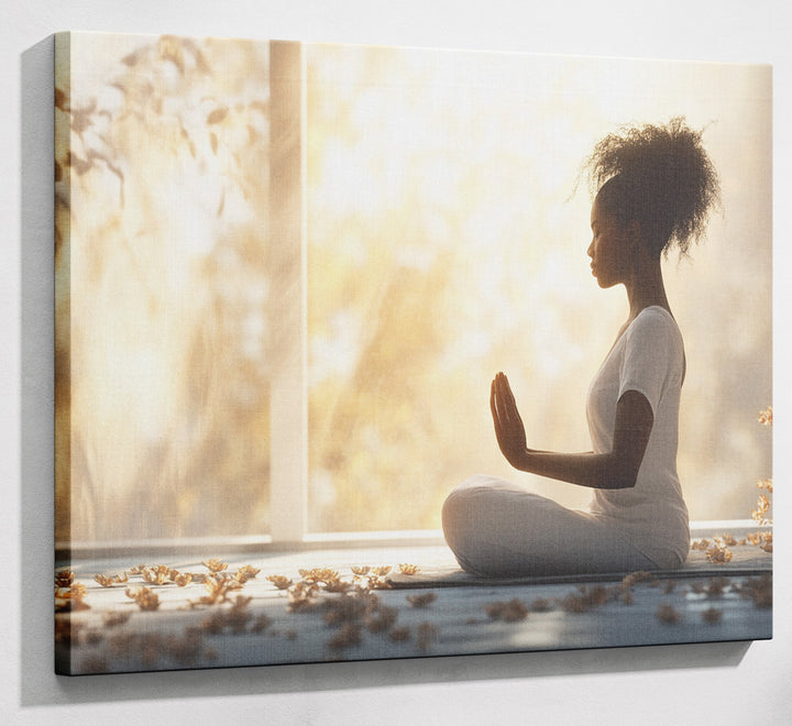 Black Girl Meditation Room Black children wall art shown in a home decor setting