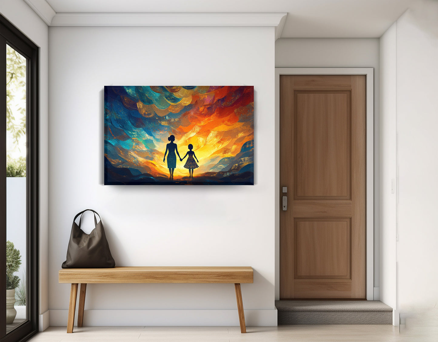 Black Children Sunset Black children wall art displayed as entryway wall decor