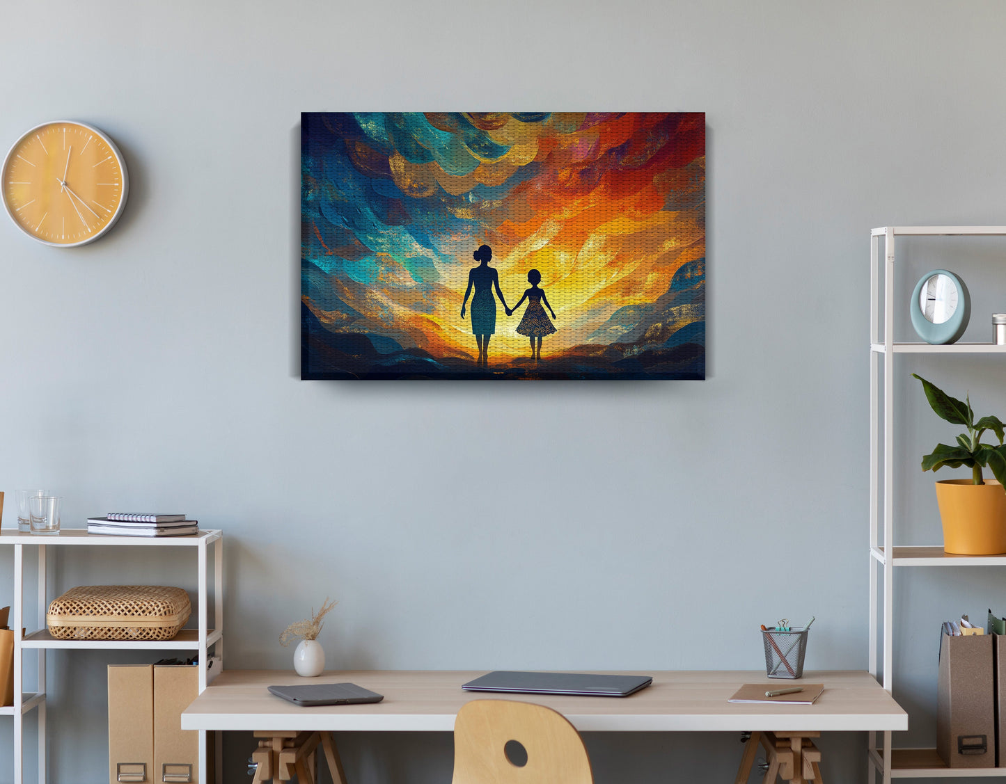 Black Children Sunset Black children wall art displayed as office wall decor