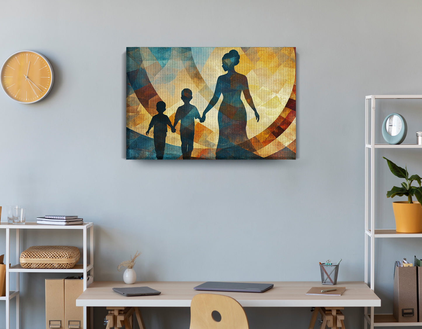 Black Family Silhouette Black family wall art displayed as office wall decor