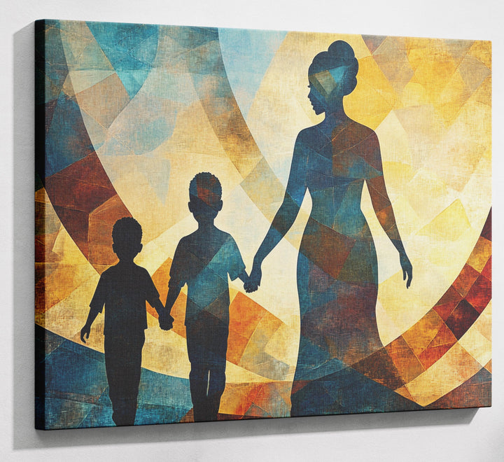 Black Family Silhouette Black family wall art canvas print with visible wall art format
