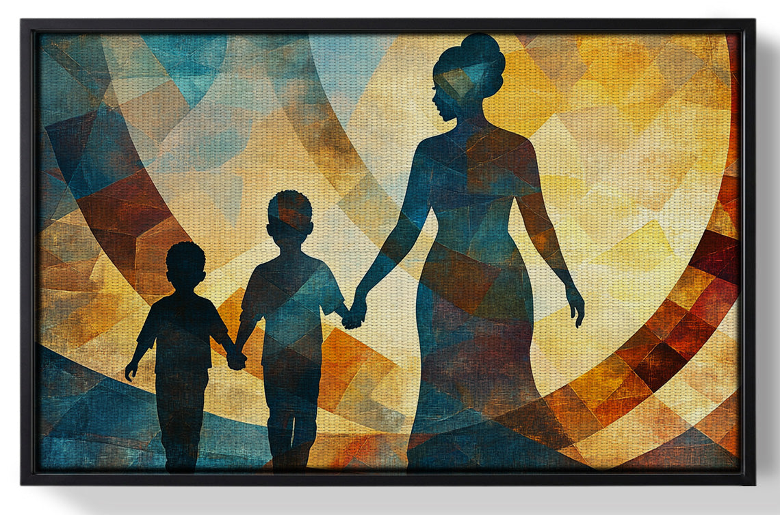 Framed Black Family Silhouette Black family wall art for home decor