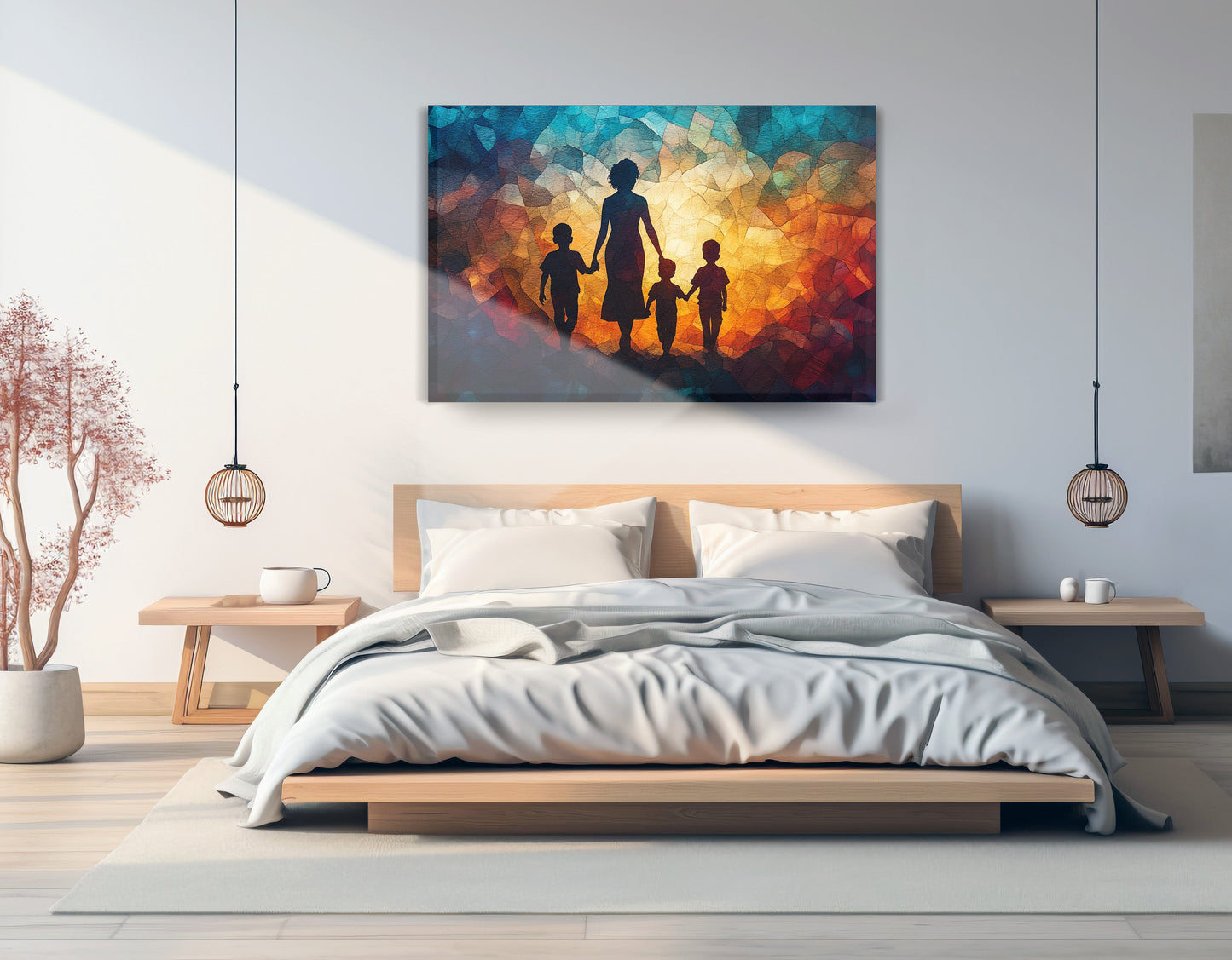 Black Family Stained Glass Black family wall art displayed as bedroom wall decor