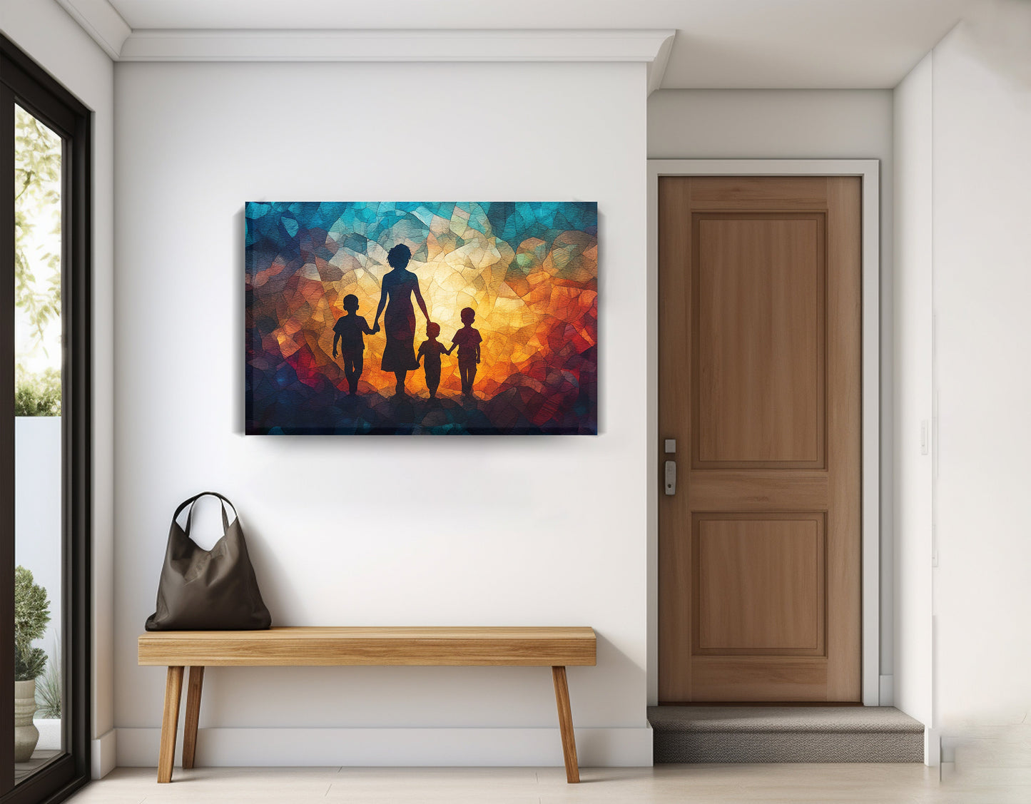 Black Family Stained Glass Black family wall art displayed as entryway wall decor