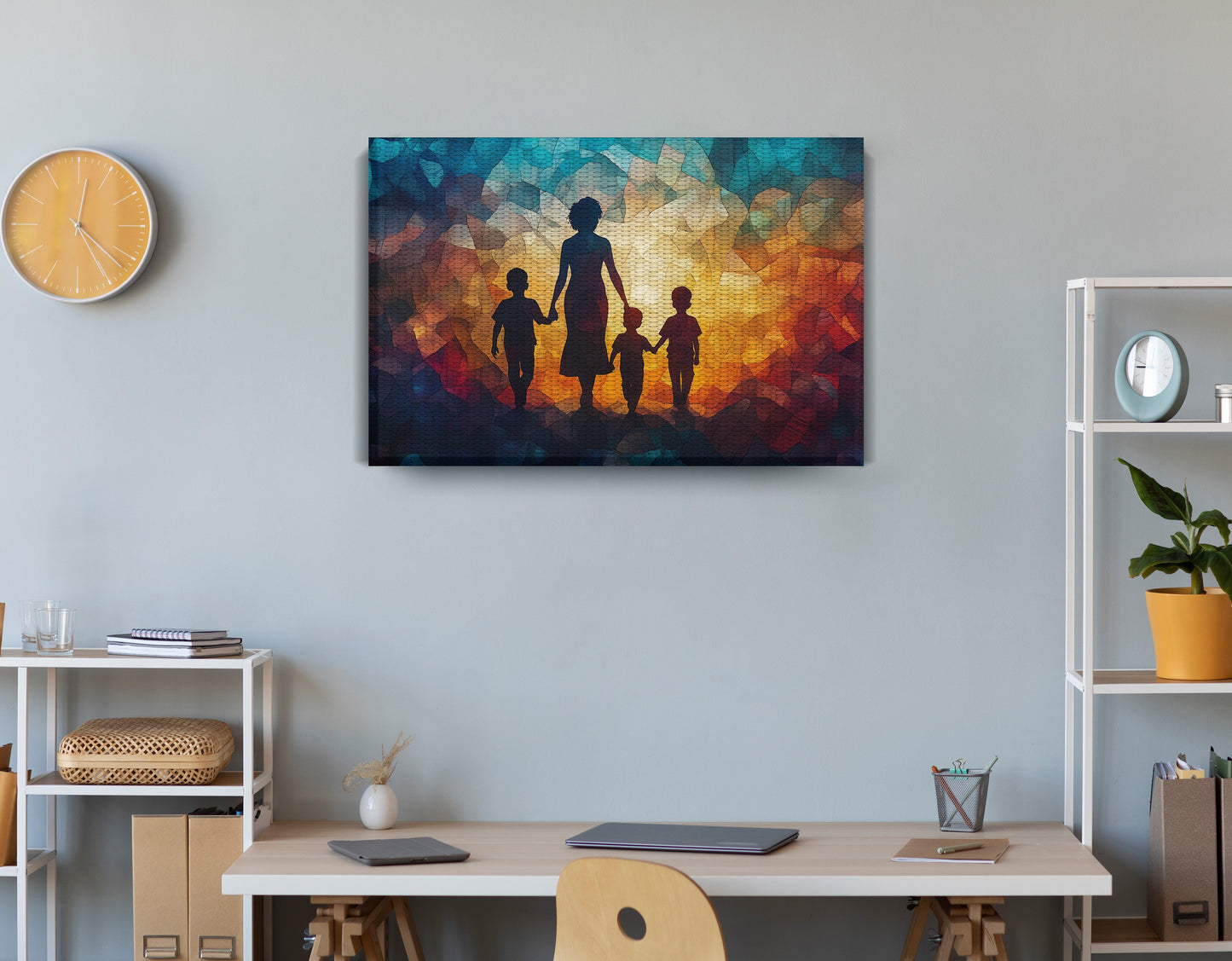 Black Family Stained Glass Black family wall art displayed as office wall decor