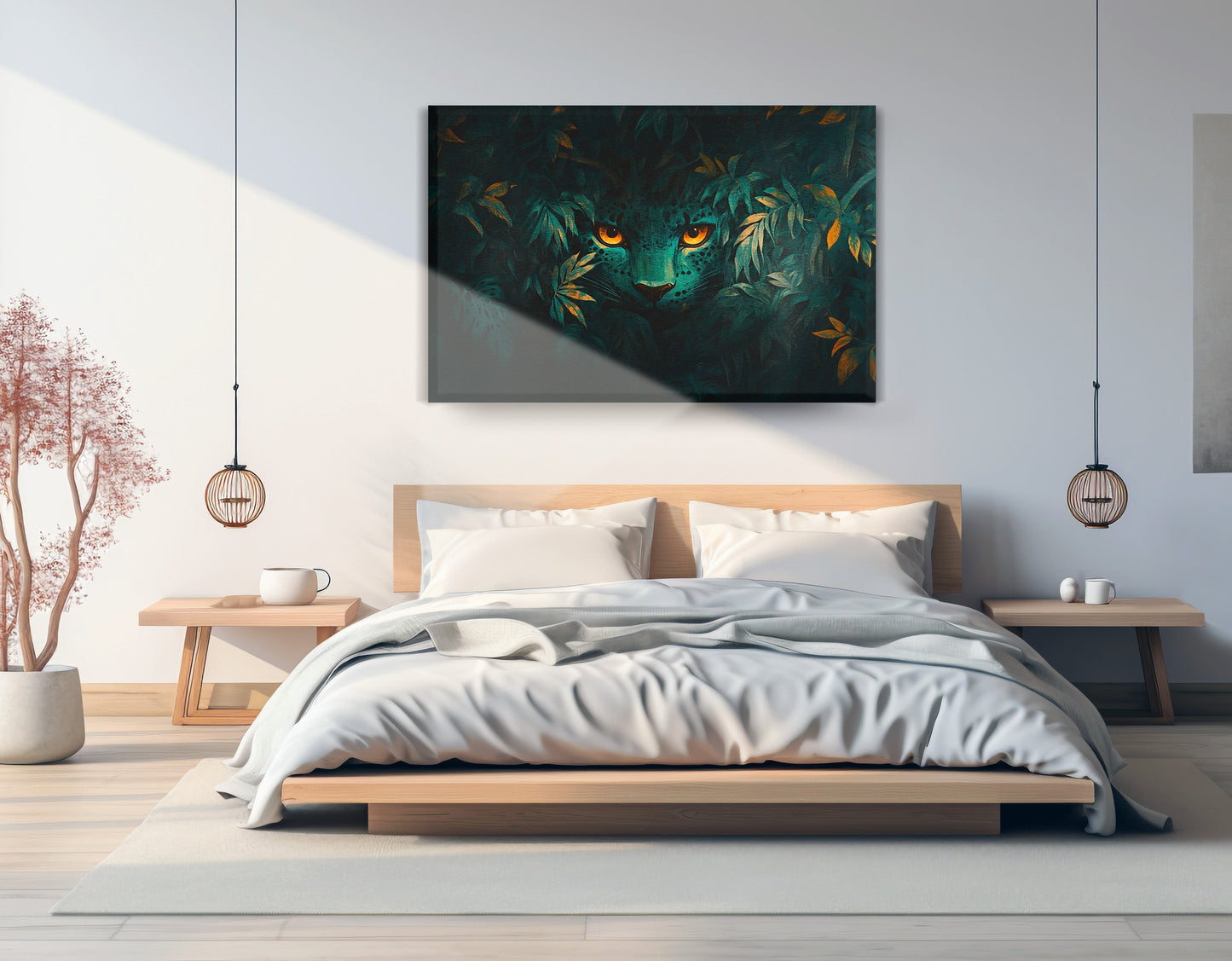 Leopard Jungle Eyes Black African American canvas print displayed as bedroom wall decor