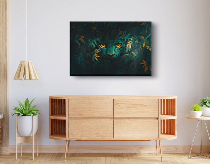Leopard Jungle Eyes Black Wall Art