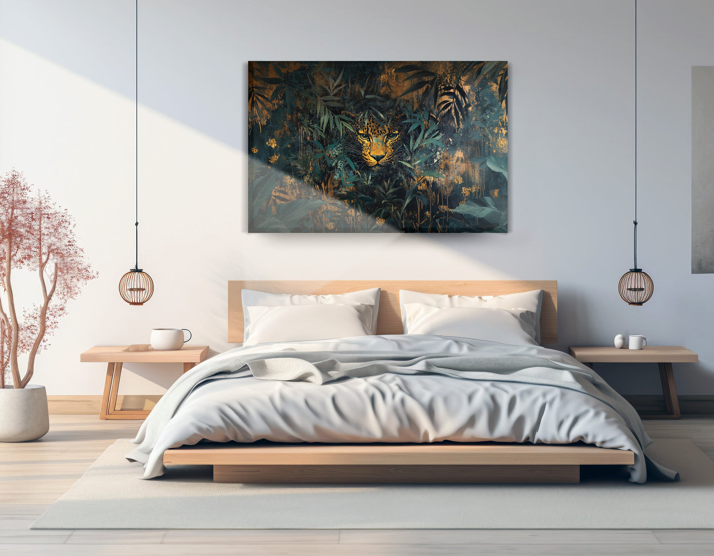 Leopard Jungle African American canvas print displayed as bedroom wall decor
