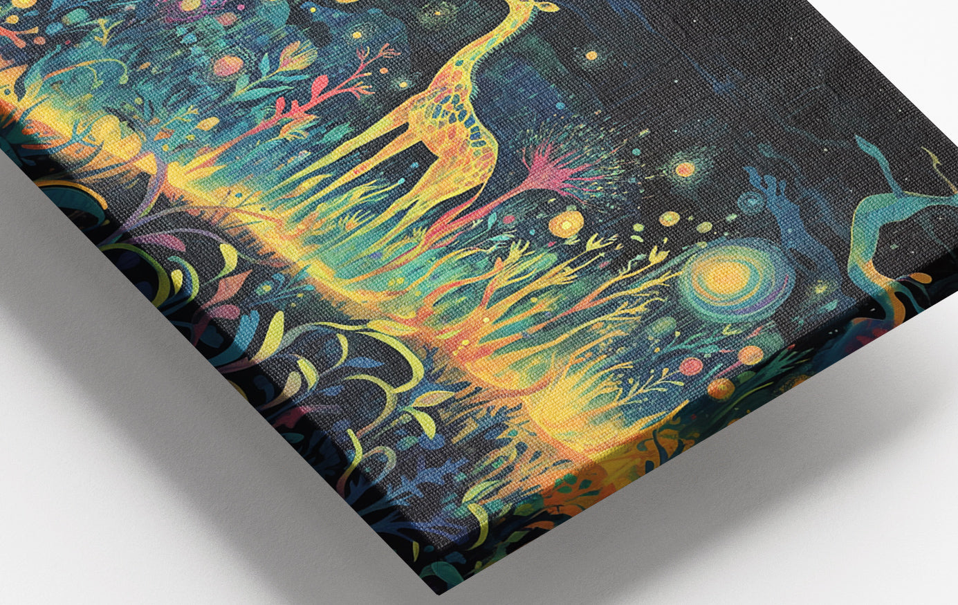 Close-up of Mystical Giraffe Night Black African American canvas print detail