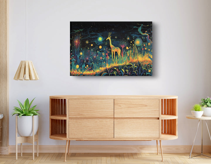 Mystical Giraffe Night Black Wall Art