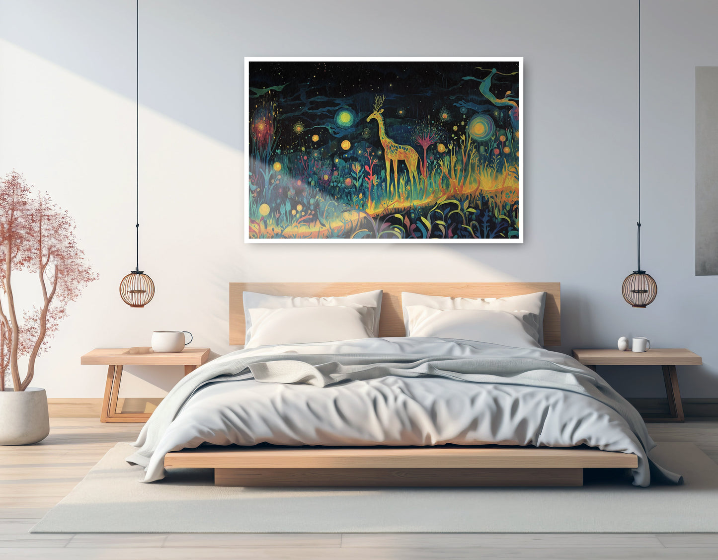 Mystical Giraffe Night Black African American canvas print artwork view