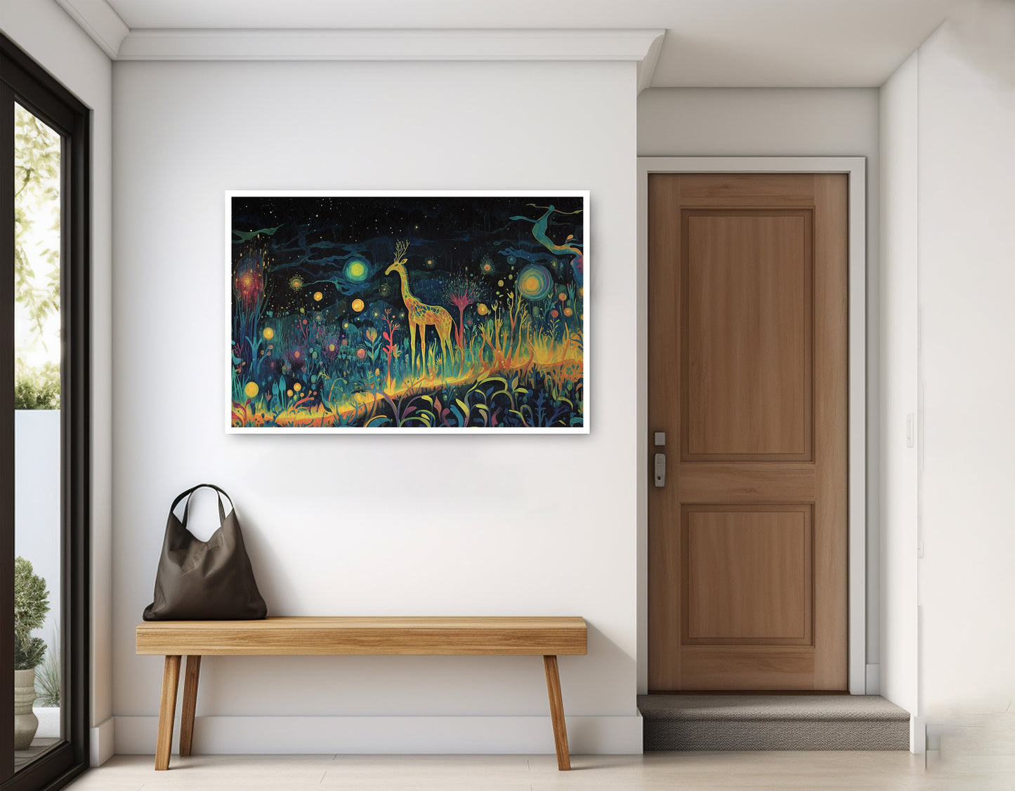 Mystical Giraffe Night Black African American canvas print home decor view