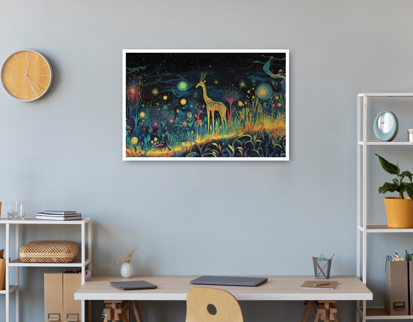 Mystical Giraffe Night Black African American canvas print print view