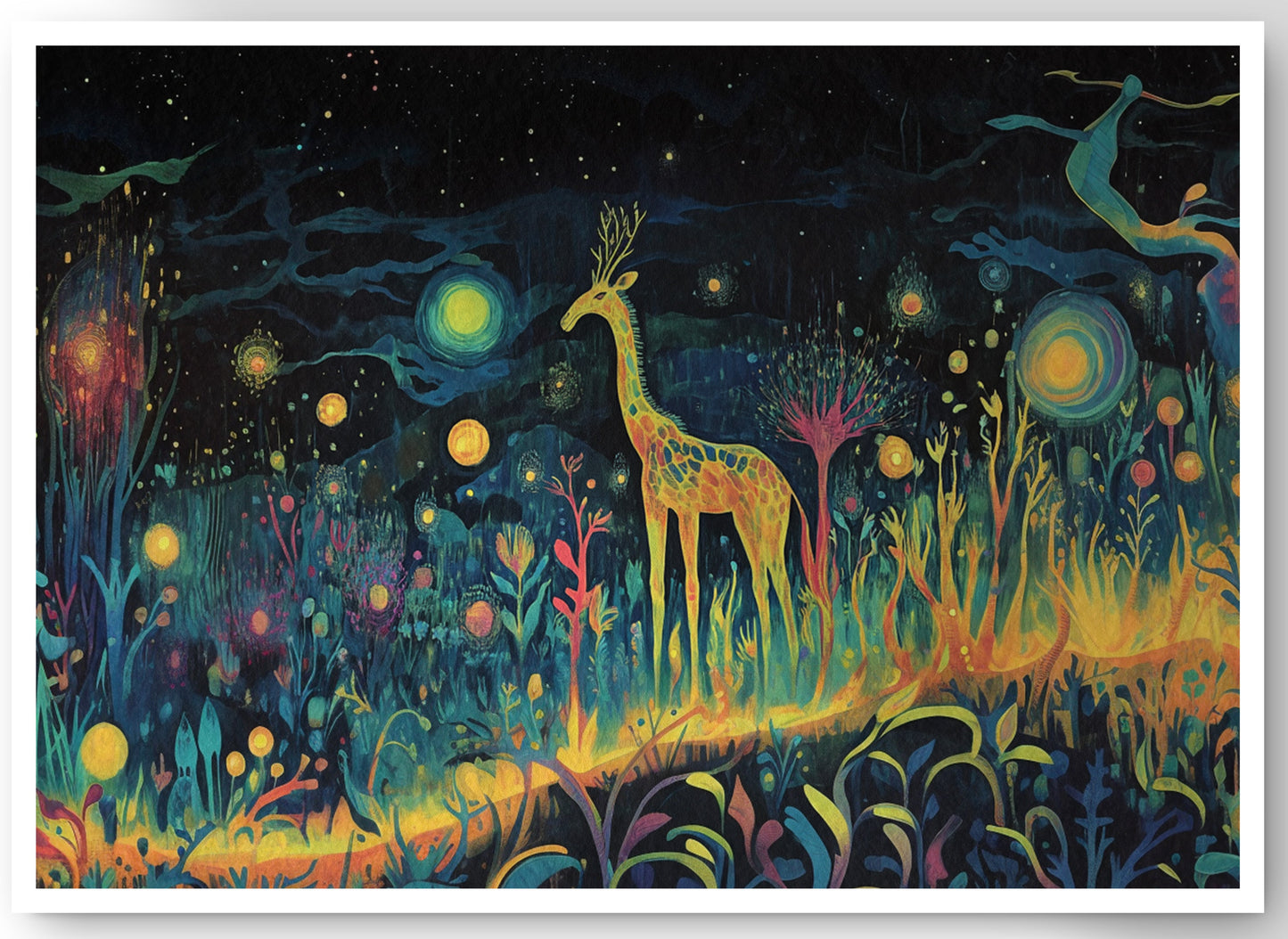 Mystical Giraffe Night Black African American canvas print by MoomZee Artwork