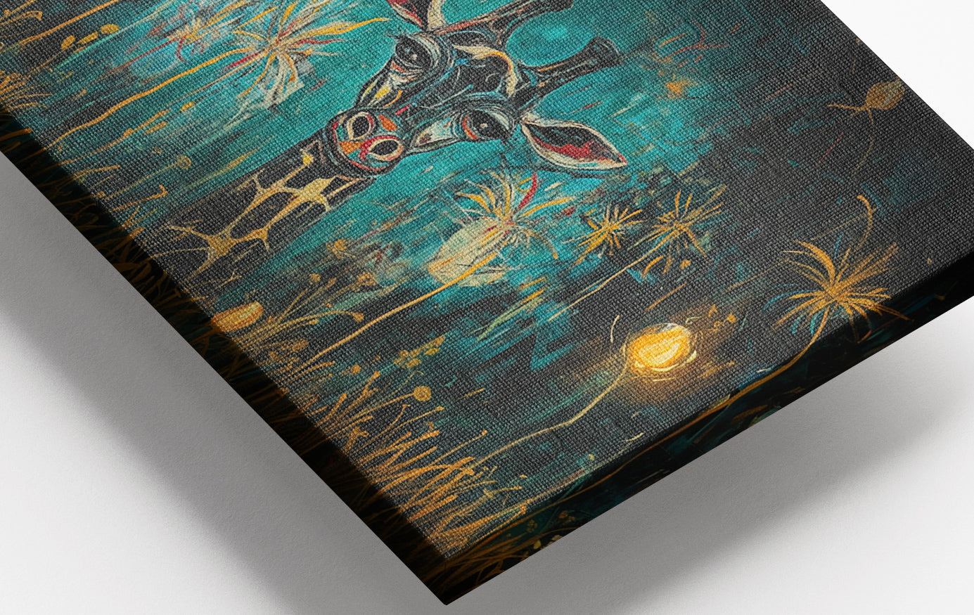 Close-up of Giraffe Teal Night African American canvas print detail