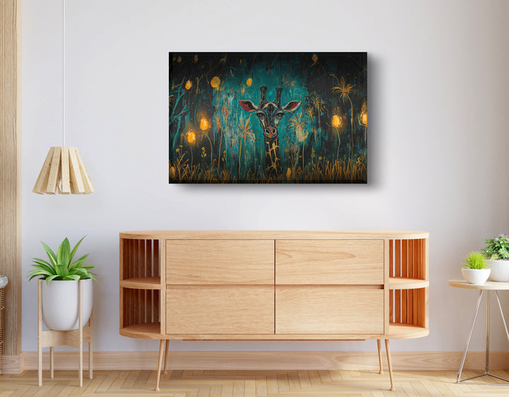Giraffe Teal Night African American Wall Art
