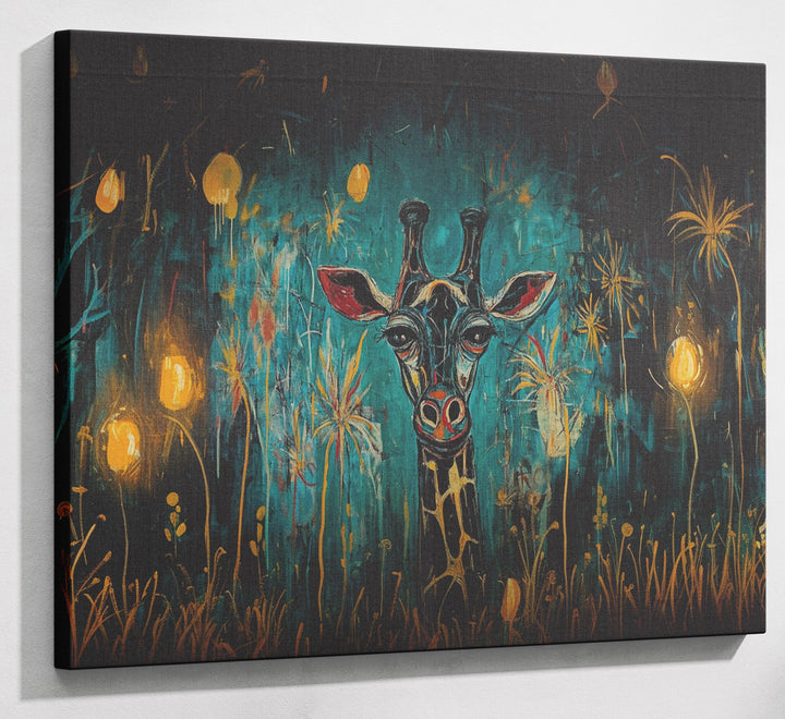 Giraffe Teal Night African American canvas print canvas print with visible wall art format