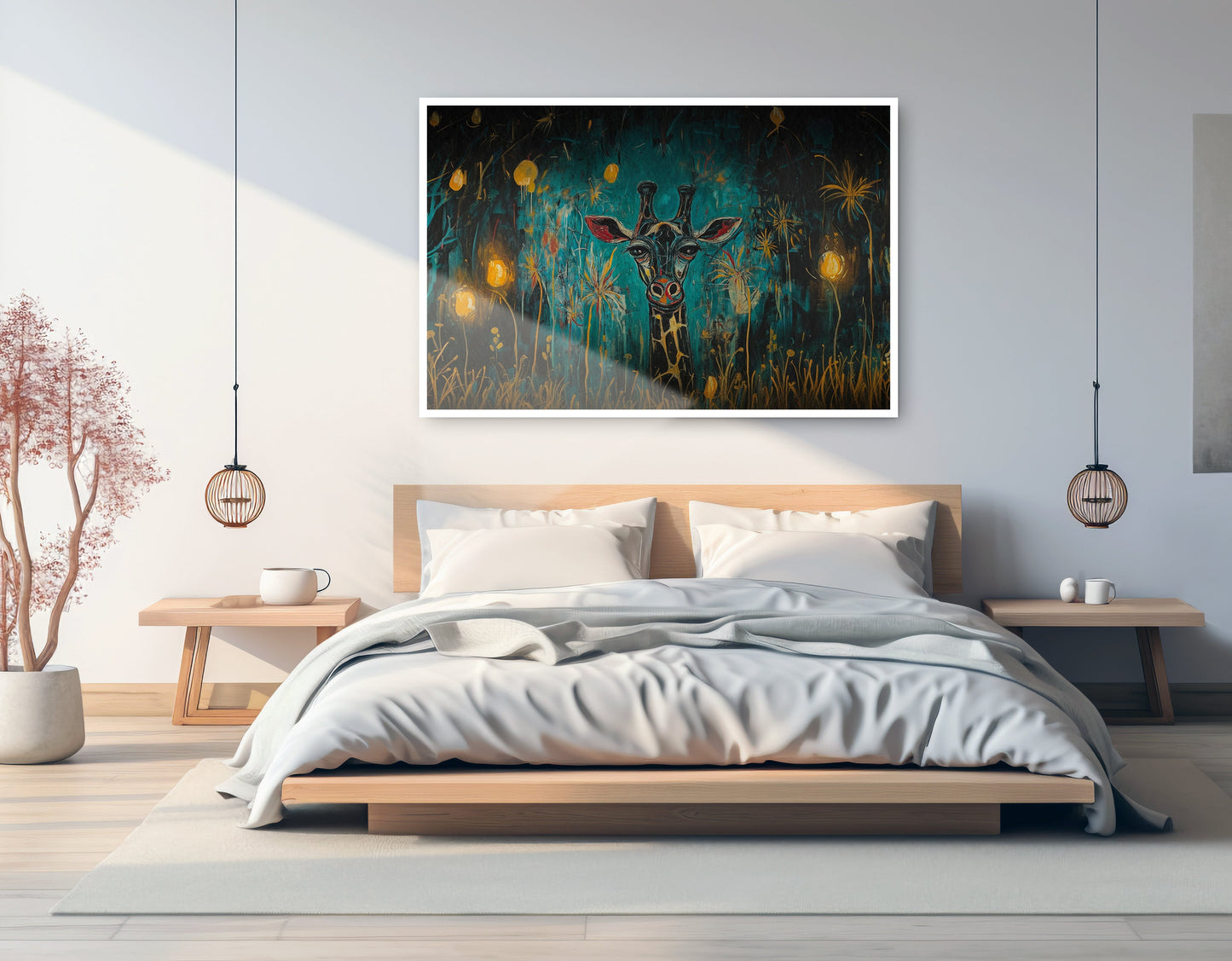 Giraffe Teal Night African American canvas print artwork view