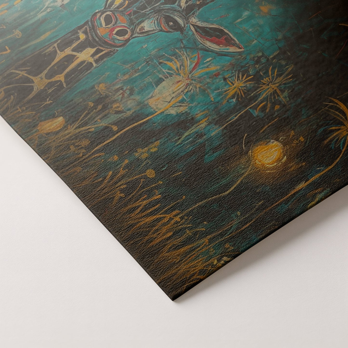 Giraffe Teal Night African American canvas print artwork by MoomZee Artwork