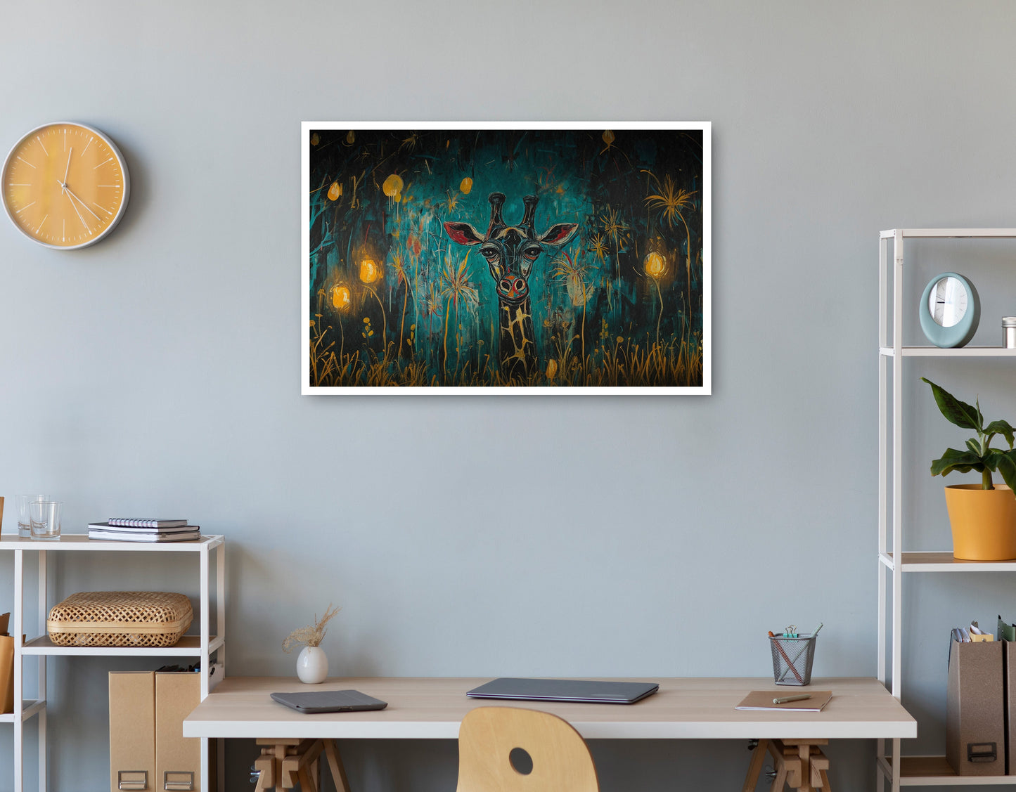 Giraffe Teal Night African American canvas print print view