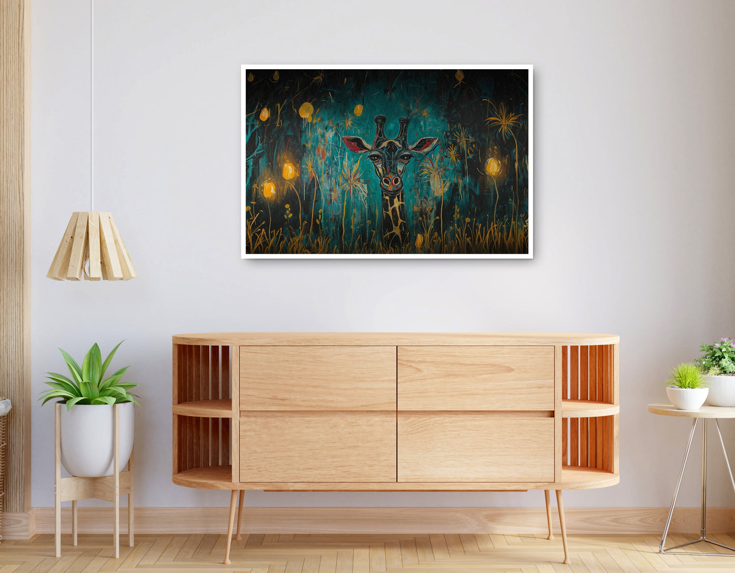 Alternate view of Giraffe Teal Night African American canvas print