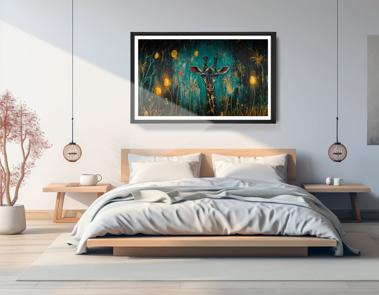 Giraffe Teal Night African American canvas print view 69