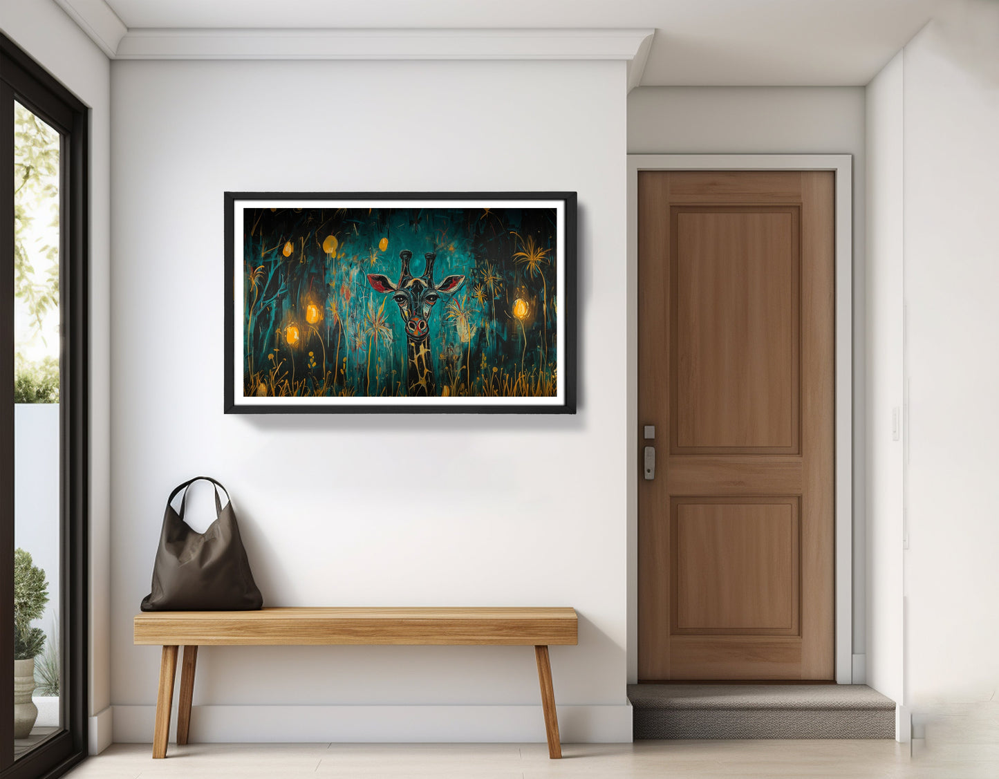 Giraffe Teal Night African American canvas print view 71