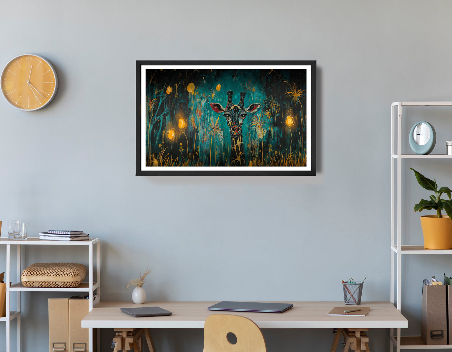 Giraffe Teal Night African American canvas print view 72