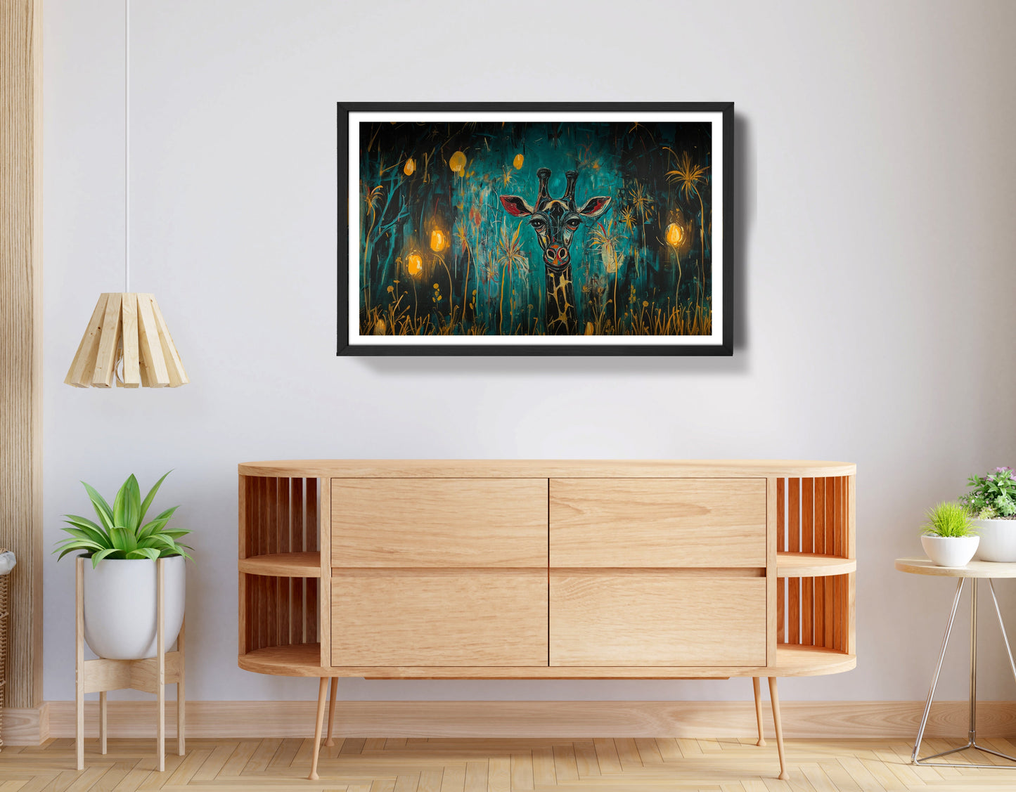 Giraffe Teal Night African American canvas print view 68