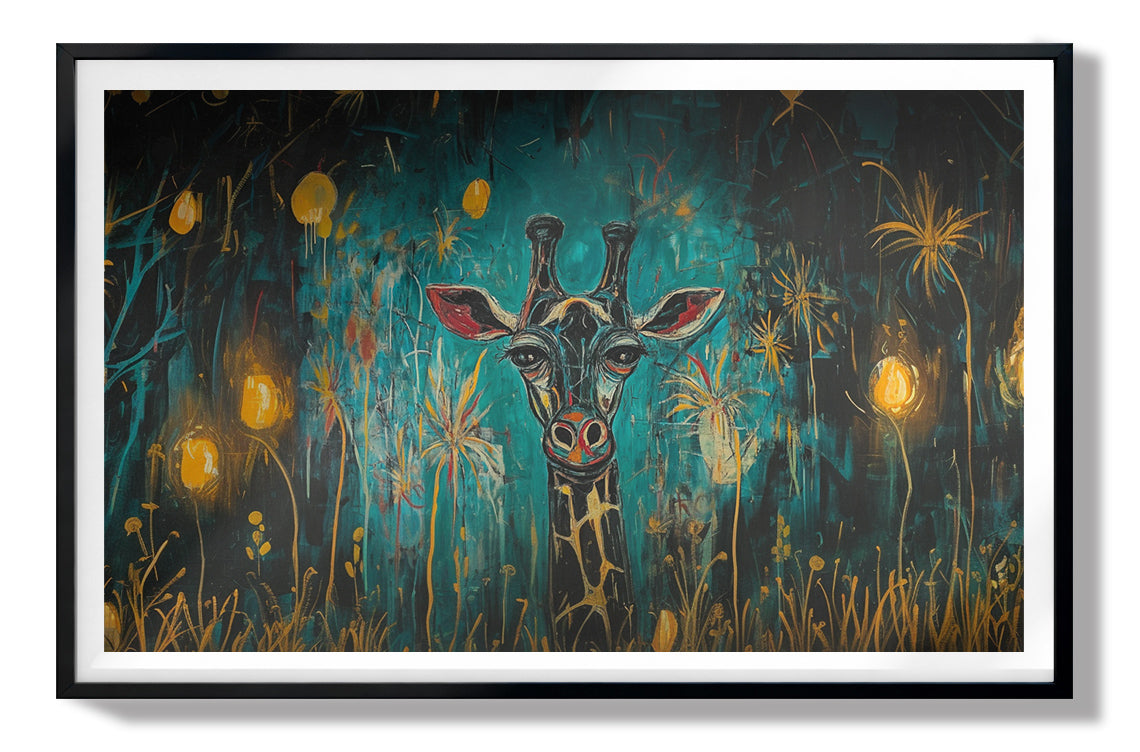 Giraffe Teal Night African American canvas print view 67