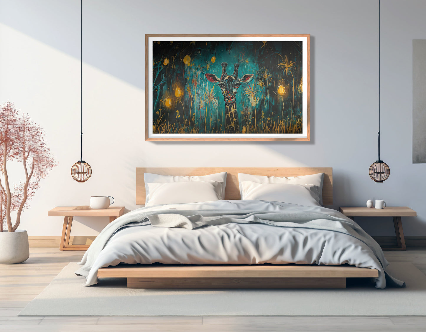 Giraffe Teal Night African American canvas print view 81