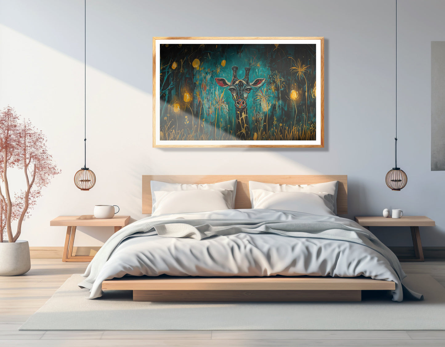 Giraffe Teal Night African American canvas print view 75