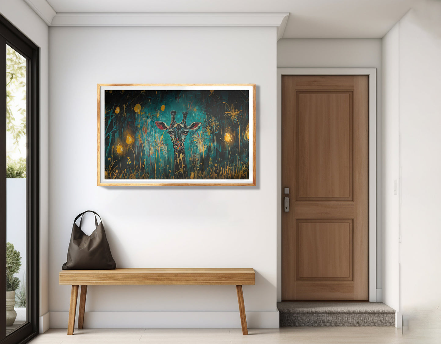 Giraffe Teal Night African American canvas print view 77