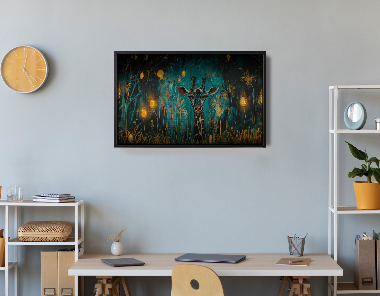 Giraffe Teal Night African American canvas print view 30