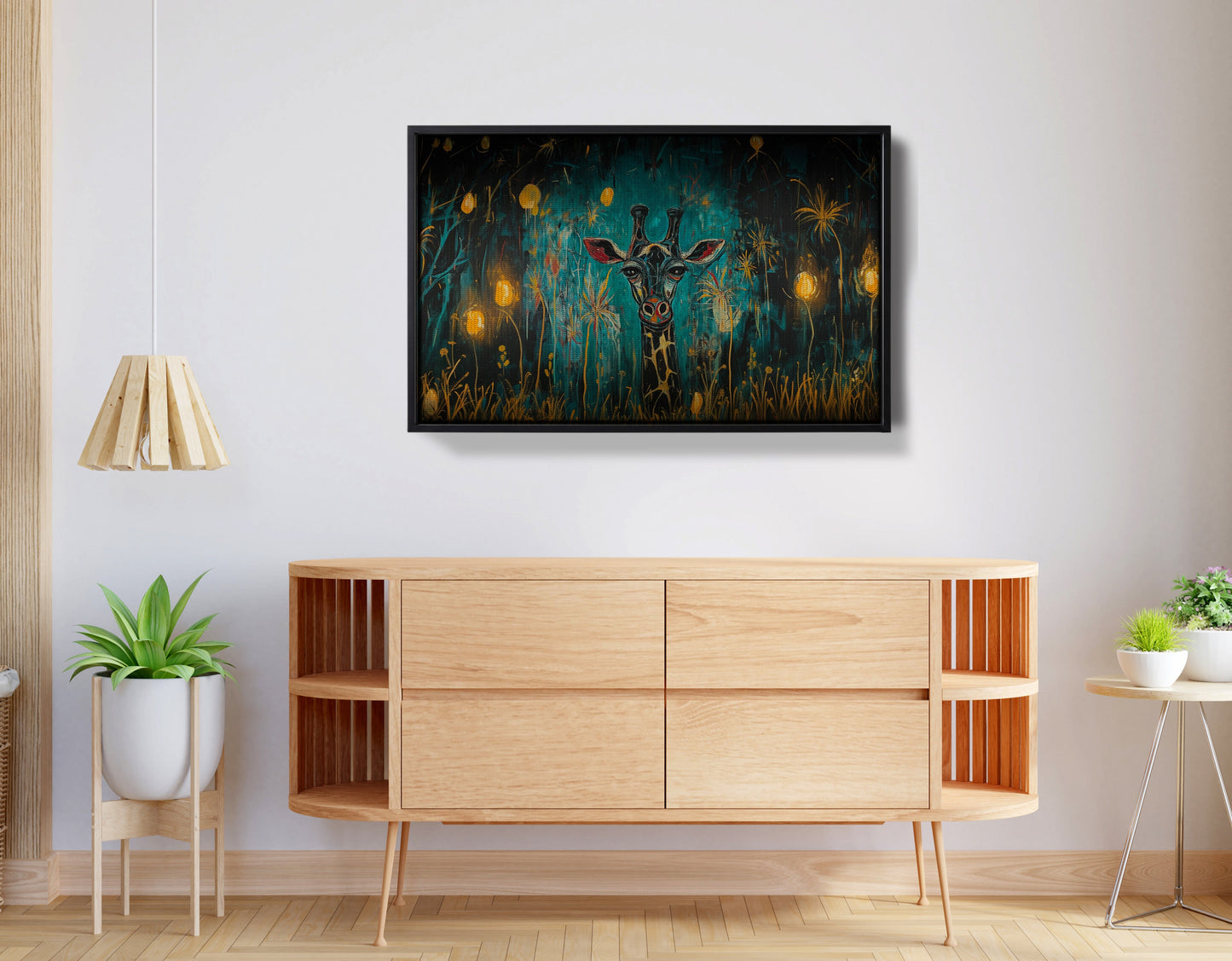 Giraffe Teal Night African American canvas print view 26
